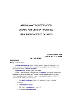 SALVAJISMO Y DOMESTICACION