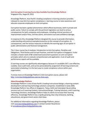 Knowledge Platform's Anti-Corruption E-Learning Course Now Available