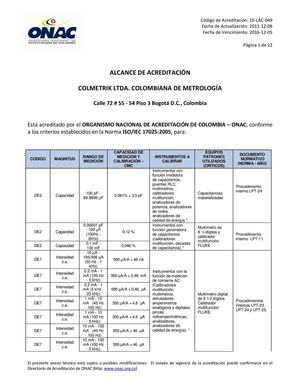 Alcance de acreditación Colmetrik Ltda.