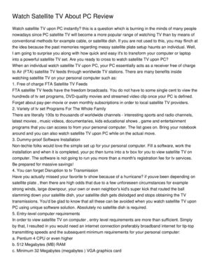 Watch Satellite TV About PC Review