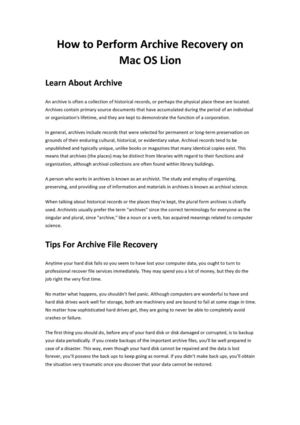 How To Perform Archive Recovery On Mac OS Lion