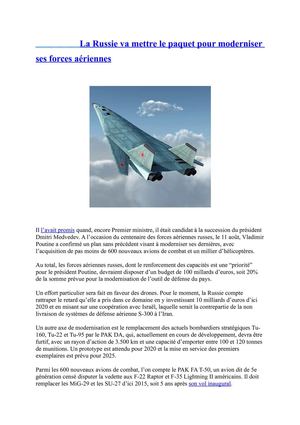 La Russie va mettre le paquet pour moderniser ses forces aériennes