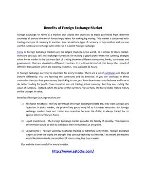 Benefits of Foreign Exchange Market