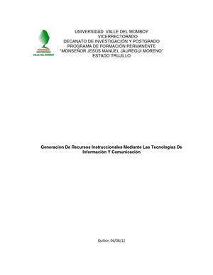 GENERACION DE RECURSOS INSTRUCCIONALES MEDIANTE LAS TIC (Grupo 6)