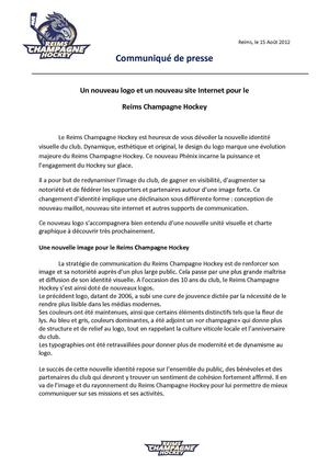 communiqué de presse nouvelle identité du RCH