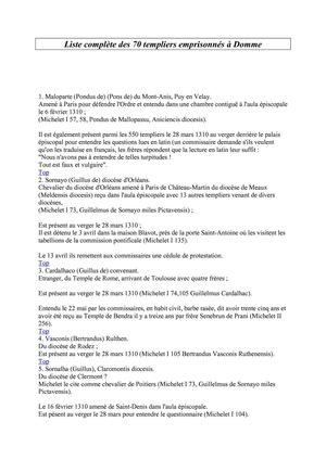 Liste des 70 templiers de Domme