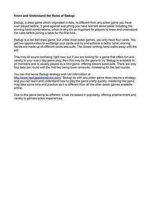 Know and Understand the Rules of Badugi