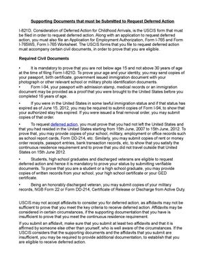 Supporting Documents that must be Submitted to Request Deferred Action