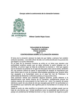 ensayo sobre la controversia de la clonación humana