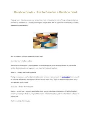 Bamboo Bowls - How to Care for a Bamboo Bowl