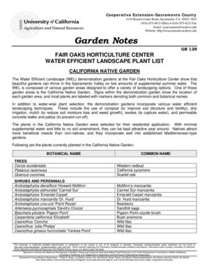 Fair Oaks Horticulture Center Water Efficient Landscape Plant List