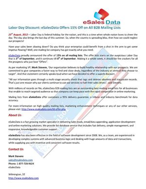Labor Day Discount: eSalesData Offers 15% Off on All B2B Mailing Lists