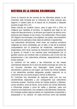 HISTORIA DE LA COCINA COLOMBIANA