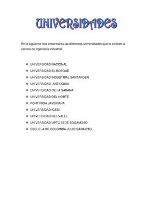 Universidades para estudiar Ingenieria Industrial