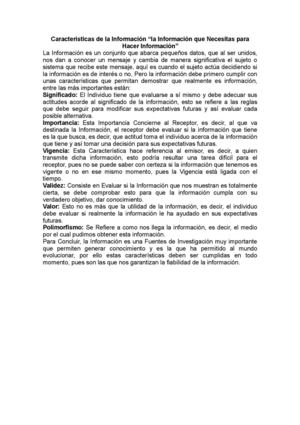 Características de la Información "“la Información que Necesitas para Hacer Información”