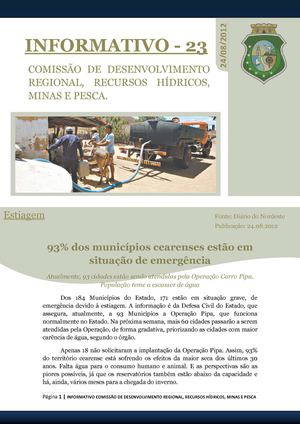 Informativo Nº23 da Comissão de Desenvolvimento Regional, Recursos Hídricos, Minas e Pesca.