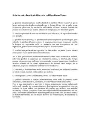 Trabajo práctico de Comprensión y expresión oral y escrita. "relación entre la película Idiocracia y el libro Homo Videns"