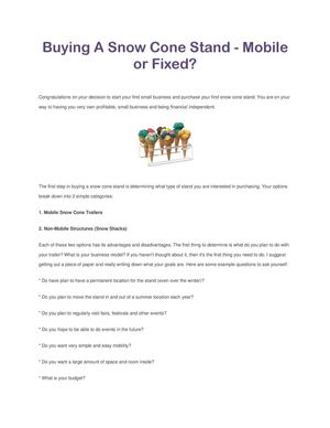Buying A Snow Cone Stand - Mobile or Fixed?