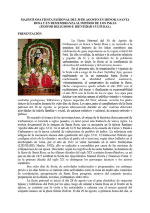 PROGRAMA DE LA FIESTA PATRONAL DE CARHUAMAYO - AGOSTO DE 2012