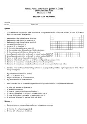 primera prueba semestral. Química 2ºBD orientación biológica, aplicación.