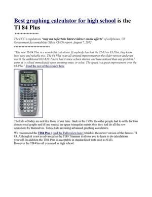 Best graphing calculator for high school is the TI 84 Plus
