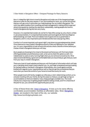 3 Star Hotels in Bangalore Offers - Cheapest Package for Rainy Seasons