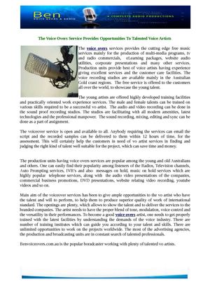 The Voice Overs Service Provides Opportunities To Talented Voice Artists 