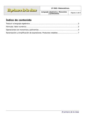 2º ESO. Matemáticas: Lenguaje algebraico.