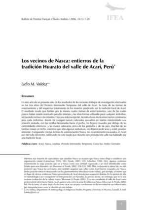 Los Vecinos de Nasca -entierros de la tradición Huarato del Valle de Acarí. Por Lidio Valdez 