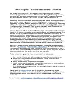 Threat Management Solutions for a Secure Business Environment