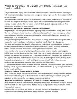 Where To Purchase The Duracell DPP-600HD Powerpack Six Hundred In Sale