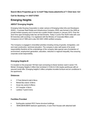 1 2 3 4 Bedroom Apartments for Sale in Emerging Heights in Sector 115 Mohali