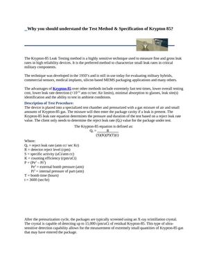 Why you should understand the Test Method & Specification of Krypton 85?