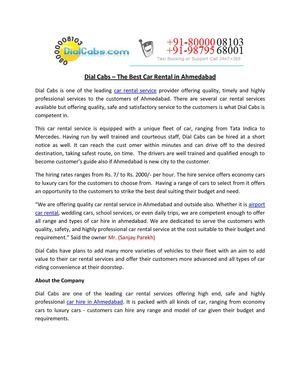 Dial Cabs – The Best Car Rental in Ahmedabad