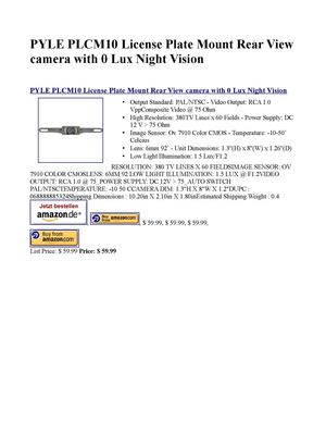 PYLE PLCM10 License Plate Mount Rear View camera with 0 Lux Night Vision
