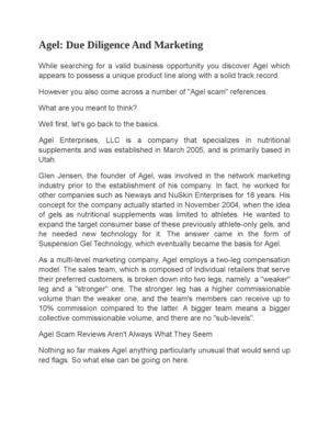Agel: Due Diligence And Marketing