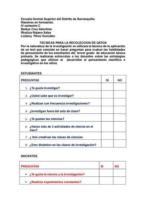 TECNICAS PARA LA RECOLECCION DE DATOS