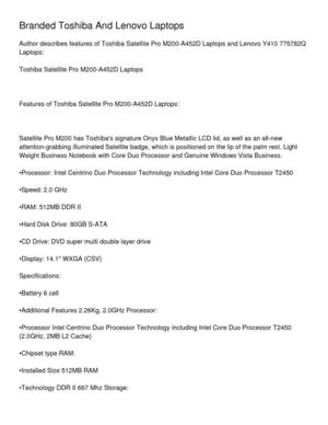 Branded Toshiba And Lenovo Laptops