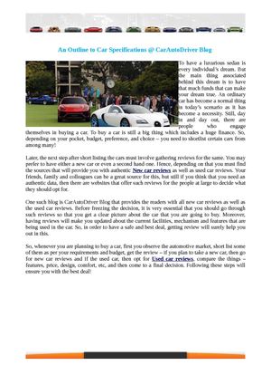 An Outline to Car Specifications @CarAutoDriver Blog