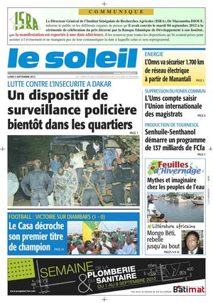 Edition du 3 septembre 2012