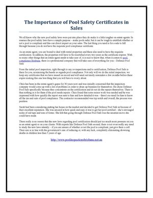 The Importance of Pool Safety Certificates in Sales