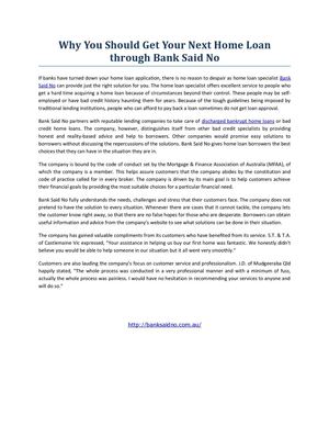 Why You Should Get Your Next Home Loan through Bank Said No