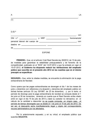 SOLICITUD DE PAGA EXTRA NAVIDAD 2012