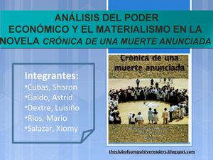 Análisis del poder económico  y el materialismo en Crónica de una muerte anunciada