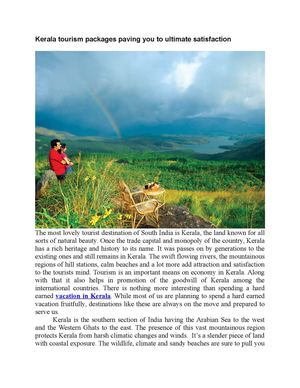 Kerala tourism pacakges and destinations