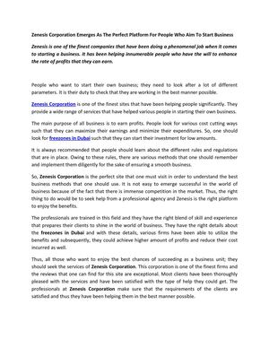 Zenesis Corporation - The Perfect Platform For People Who Aim To Start A Business