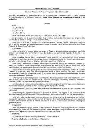 B.U.R.Campania 23/2/2004  - Linee Guida Regionali per l’assistenza al diabete in eta' pediatrica