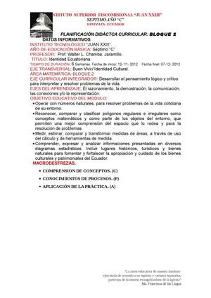Calaméo - Plan Curricular de clase de Matemática Septimo año (BLOQUE II)