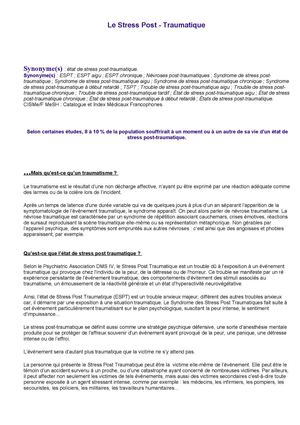 Le Stress Post - Traumatique