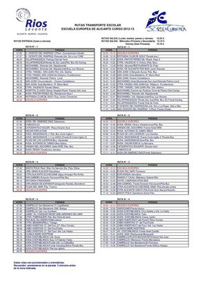 Rutas autobús escolar Autocares Rios 2012-2013
